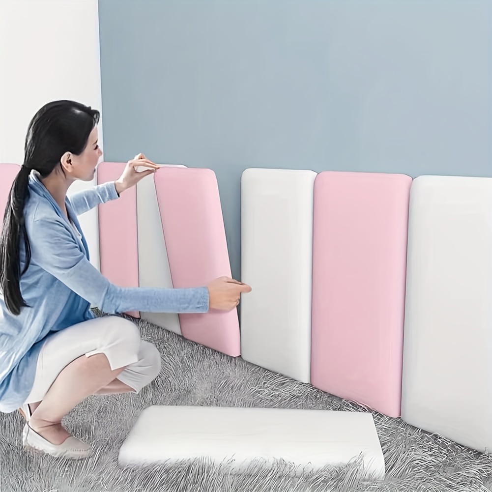  Acolchado de pared 3D anticolisión para niños, adhesivo de pared  para decoración de fondo del hogar, cojín protector de pared para  dormitorio, sala de estar (color rosa y blanco, tamaño: 23.6