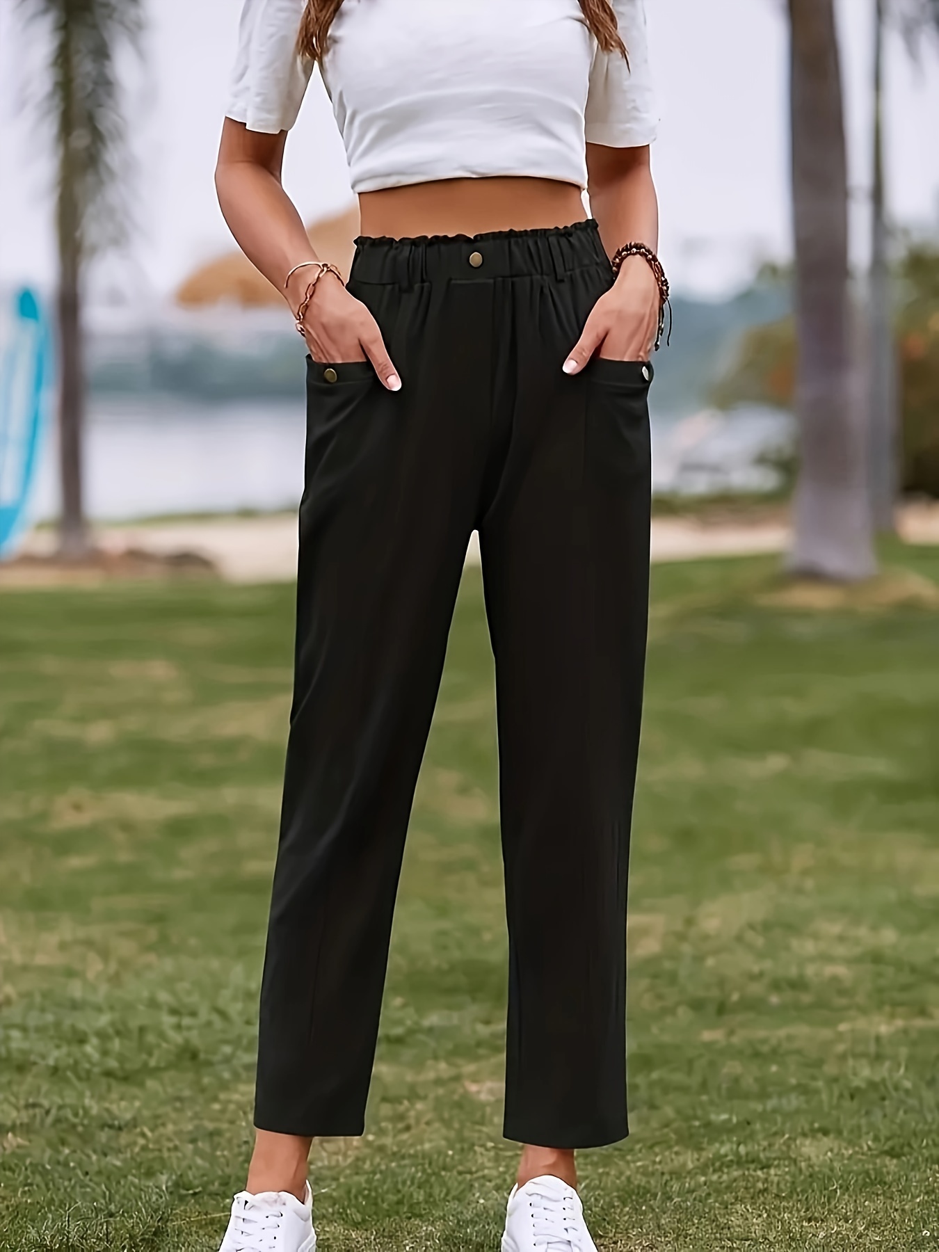  Women's Solid Color High Waist Carrot Pants Tapered Cargo Loose  Casual Harem Trousers : Clothing, Shoes & Jewelry