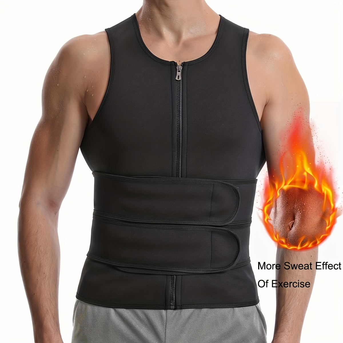 Neoprene Sauna Suit Men Waist Trainer Zipper Sweat Vest - Temu