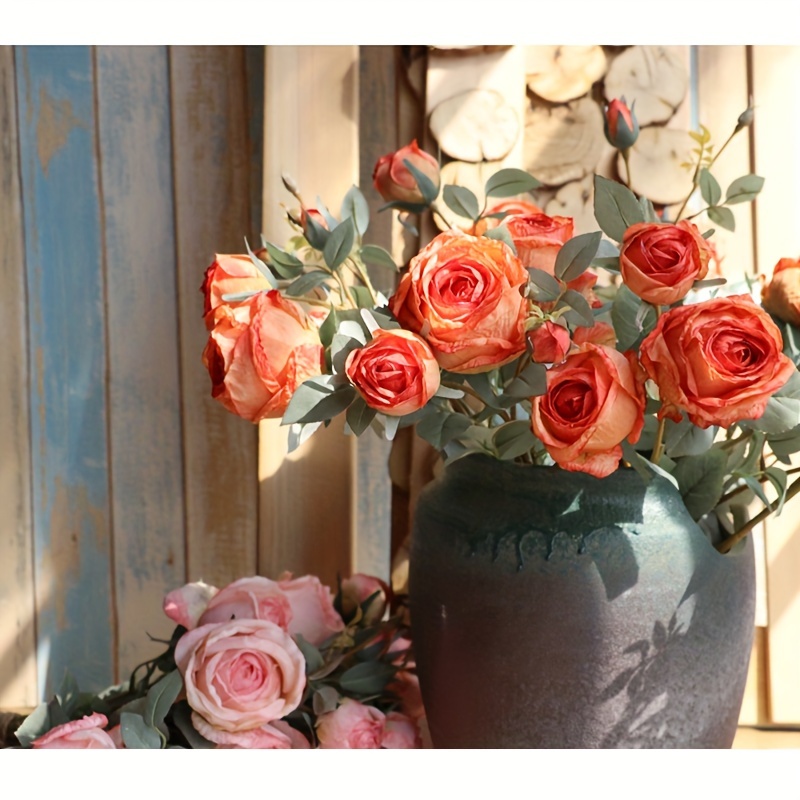 2 Bouquets Roses Artificial Flowers Dried Roses With Stems - Temu