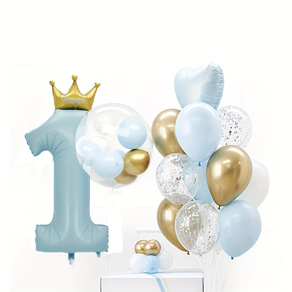 Globo de cumpleaños azul para cumpleaños, decoración de cumpleaños de niño  de 1 año, globo de papel de aluminio de feliz cumpleaños, decoración de