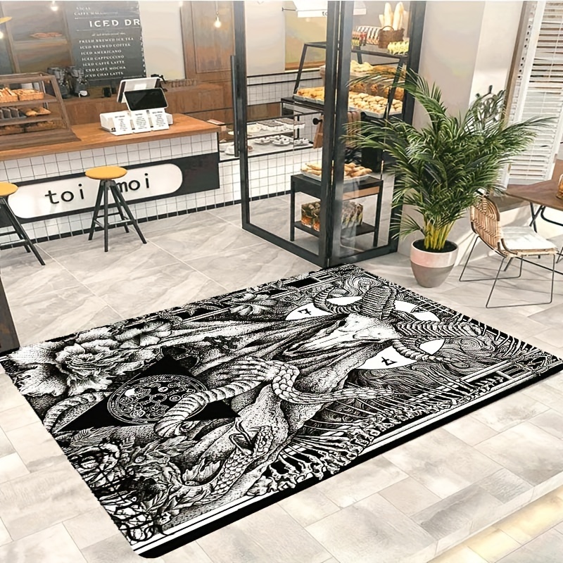 Black Dark Baphomet Rug For Living Room Satanic Pattern - Temu