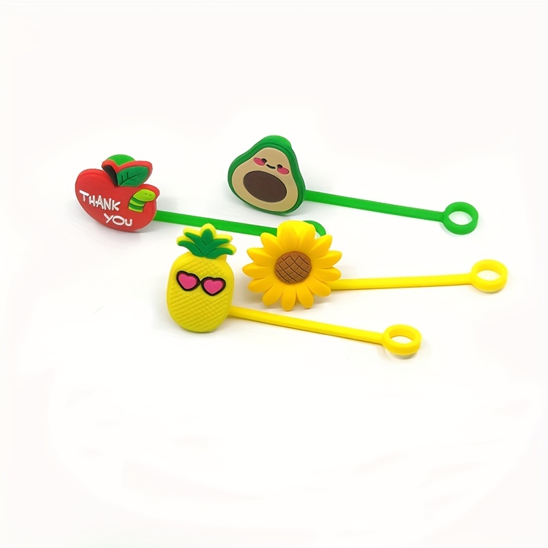 Cute Sunflower Cactus Silicone Straw Cover, Reusable Dustproof