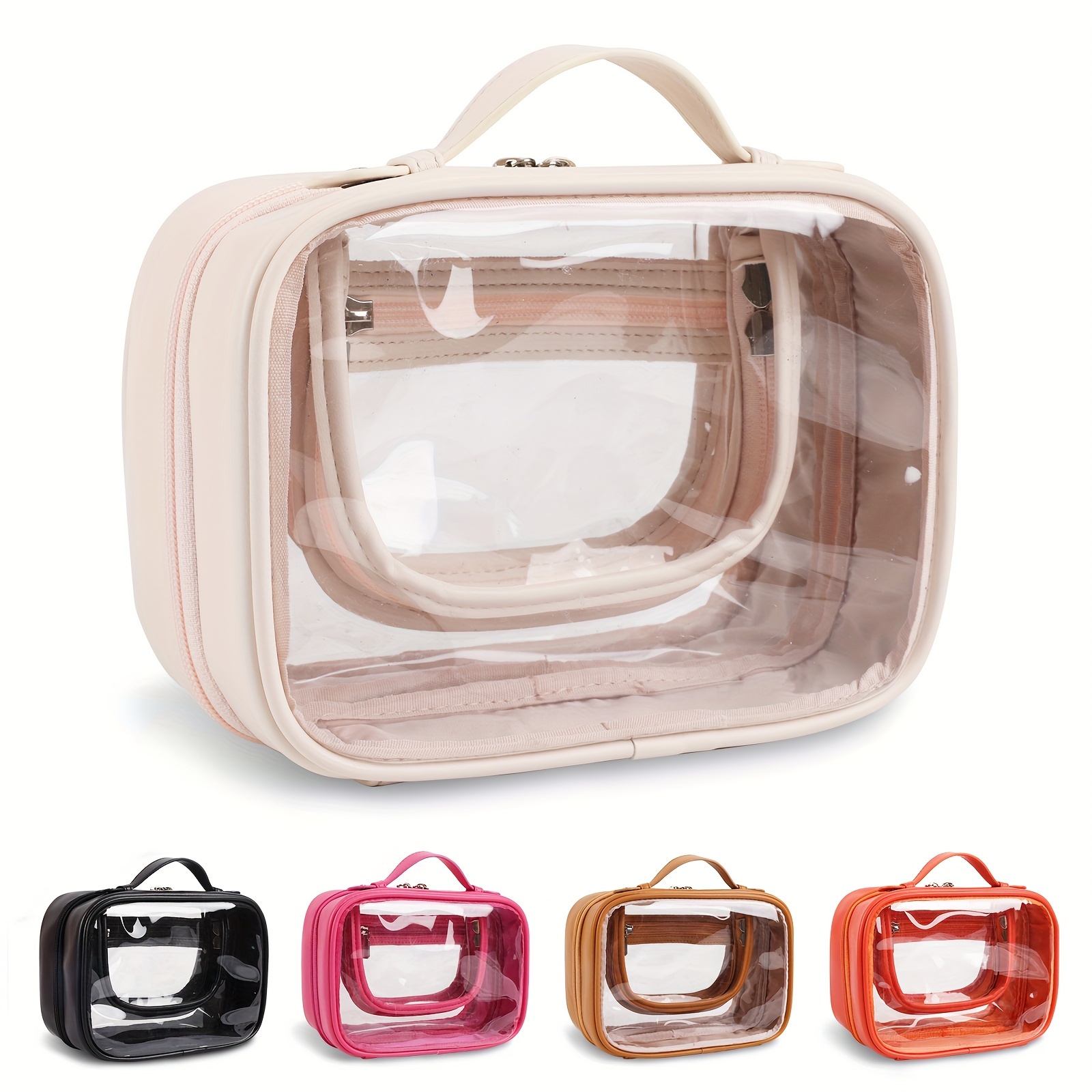 

Travel Clear Toiletry Bag Makeup Bag Cosmetic Bag, Tsa Approved Cosmetics Case Toiletry Bag With Handle, Zipper Makeup Handbag Waterproof Large Capacity Storage Organizer For Women Girls