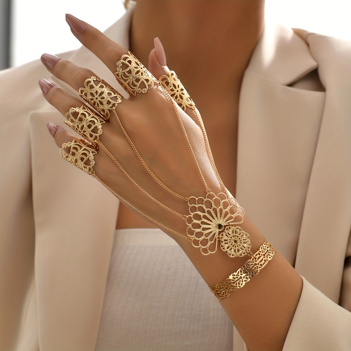 Gothic Punk Style Exaggerated Finger Ring Bracelet