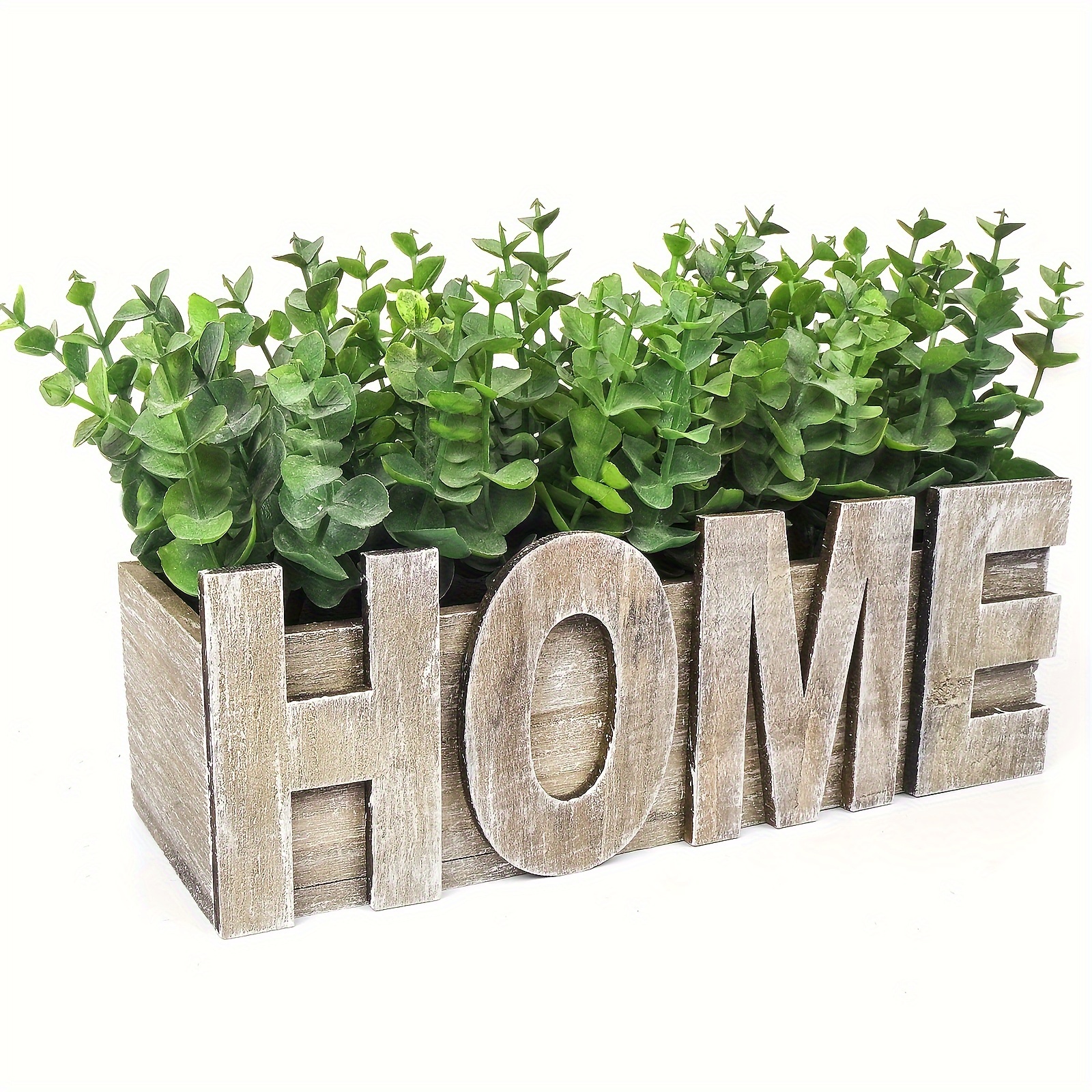 Image of 1pc, Artificial Eucalyptus Potted Plant, Fake Green Plant With Wooden Pot For Spring Summer Gift Ideas, Home Office Garden Wedding  Room Decoration