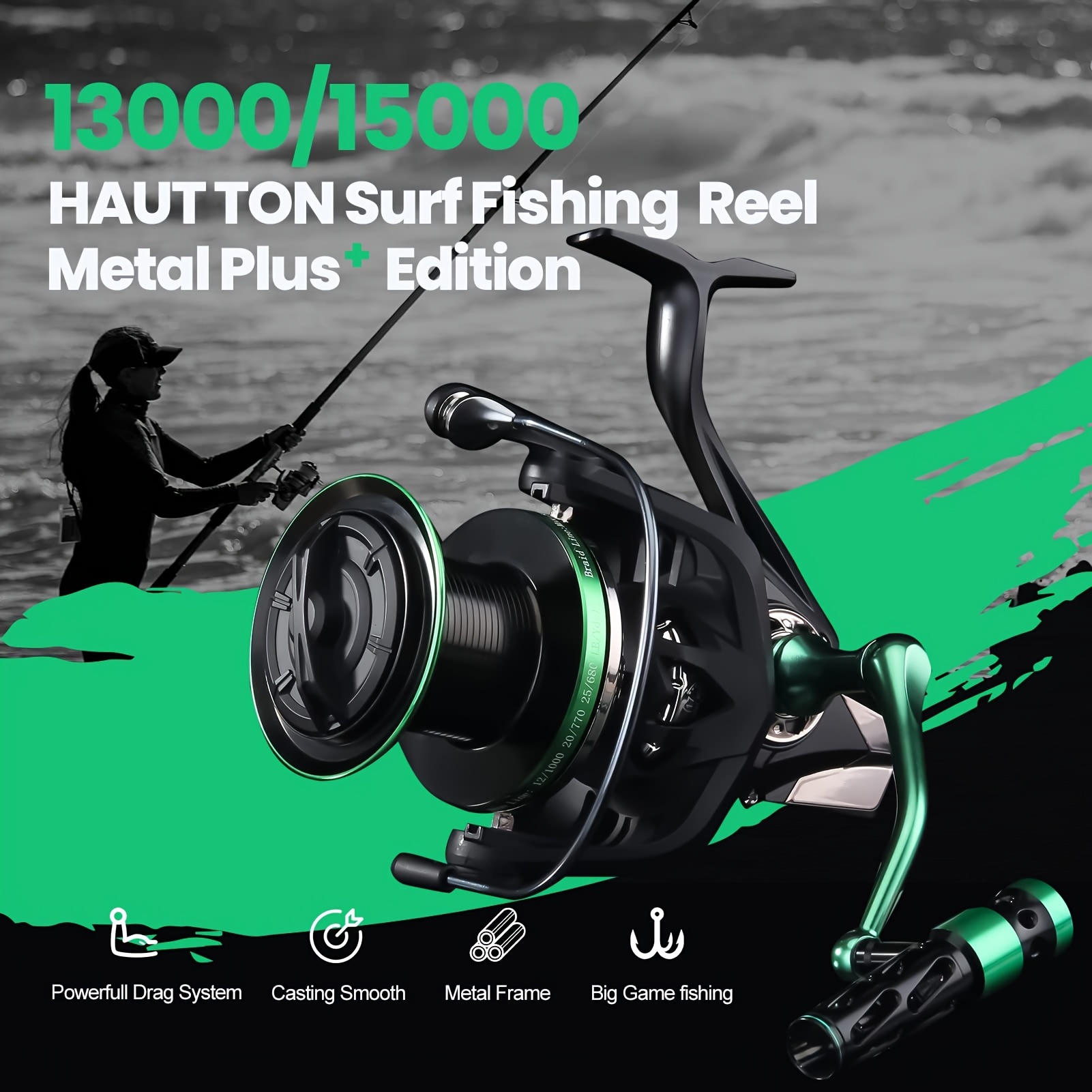 Haut Ton 13000/15000 Series Spinning Reel,17+1bb, Full Metal Surf Fishing  Reels, 4.7:1 Gear Ratio, 24.95kg Max Drag, Medium/heavy Long Casting -  Sports & Outdoors - Temu United Arab Emirates