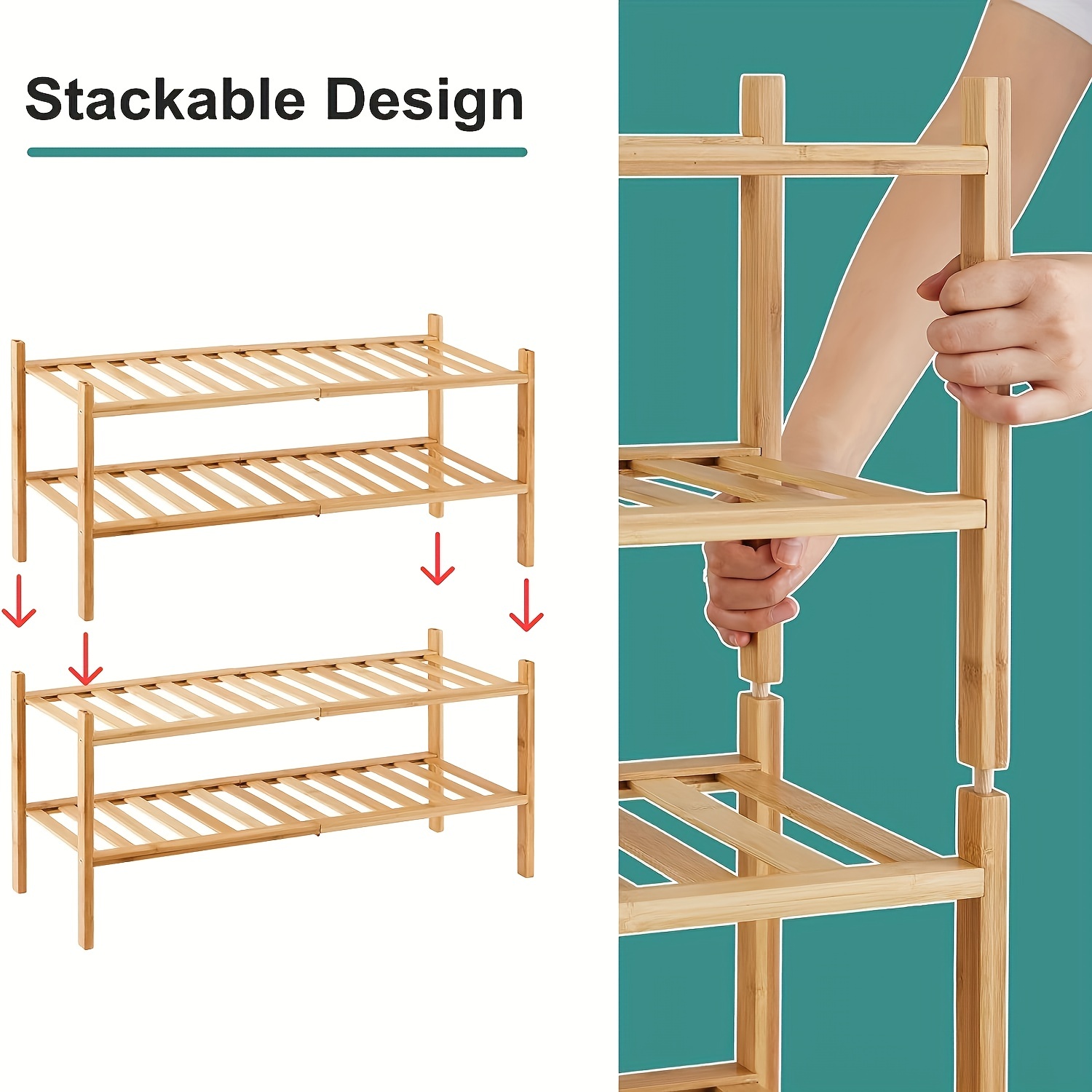 Folding Bamboo Shoe Rack, 3 Tier Storage Stand