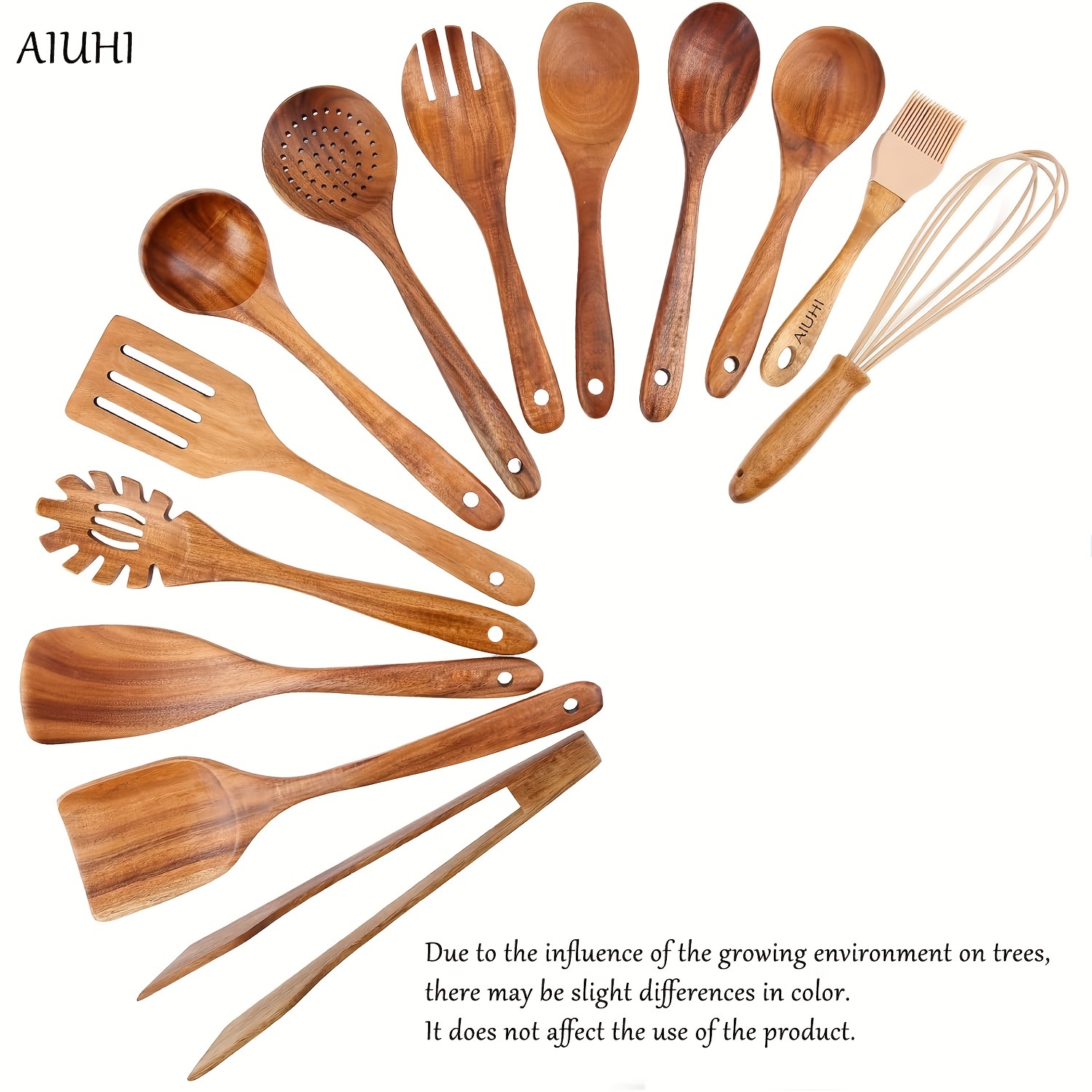 AIUHI 10Pcs Wooden Utensils for Cooking, Wood Utensil Set for Kitchen,  Wooden Spoon for Cooking, Non-Stick Spatula Ladle