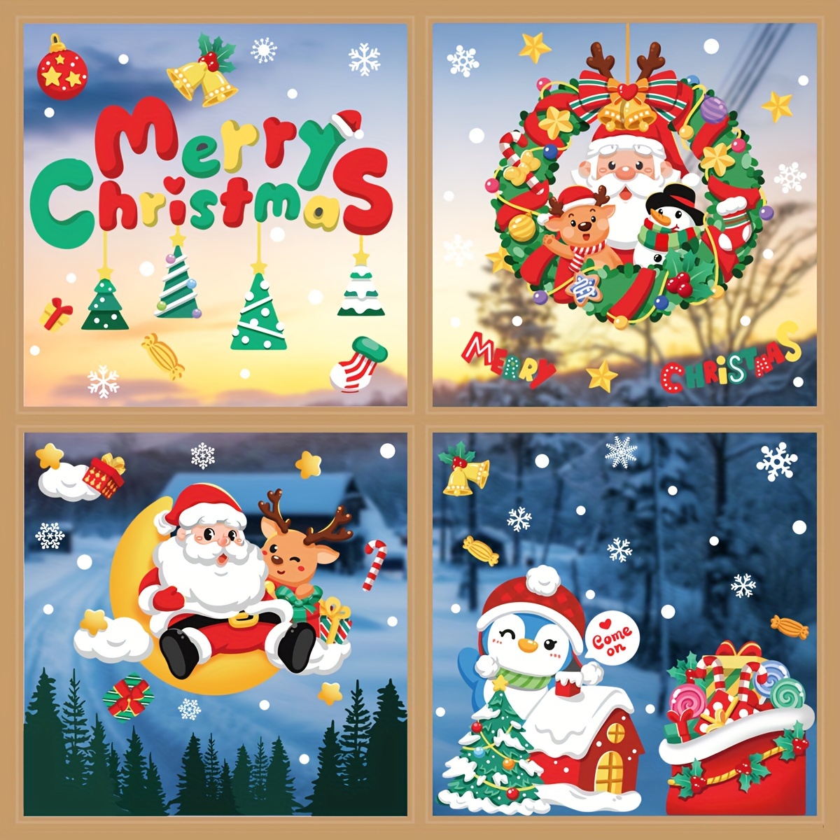 2024 New Christmas Decoration Snowflake Sticker Santa Claus - Temu