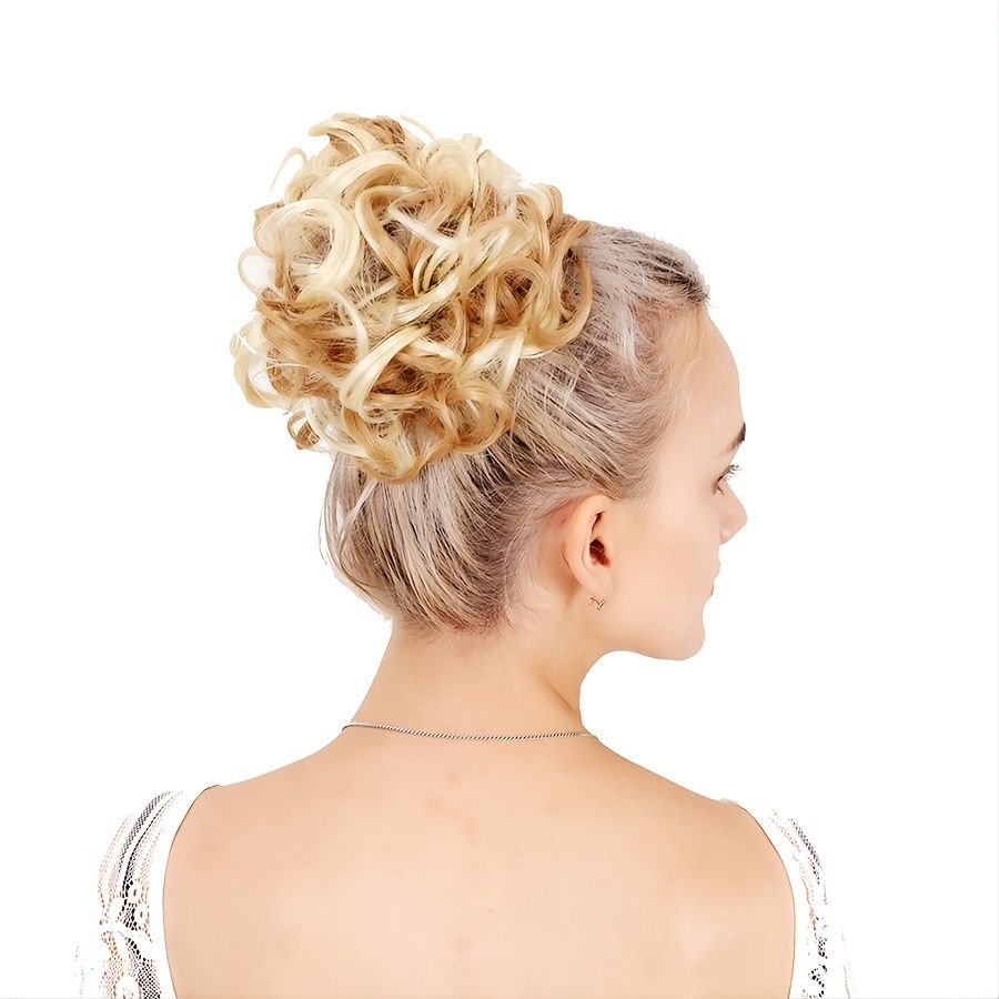 Synthetic Curly Bun With A Rubber Band Tied Around The Bun And A Ponytail  Wrapped Around A Woman's Hair Daily Chignon - Beauty & Personal Care - Temu