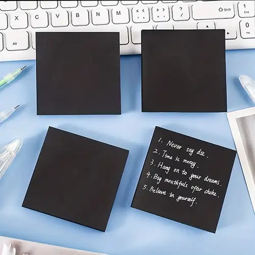 4pcs Creative Black Simple Sticky Notes, Black Message Stickers Solid Color  Note Pad For Students