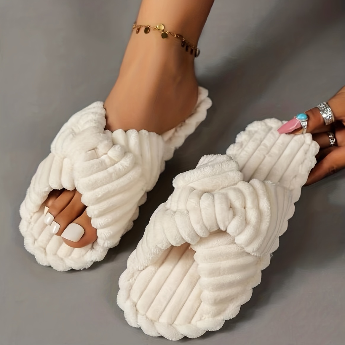Zapatillas De Casa Para Mujer, Zapatillas Minimalistas De Dormitorio Con  Correa Cruzada Y Peluche, Moda de Mujer