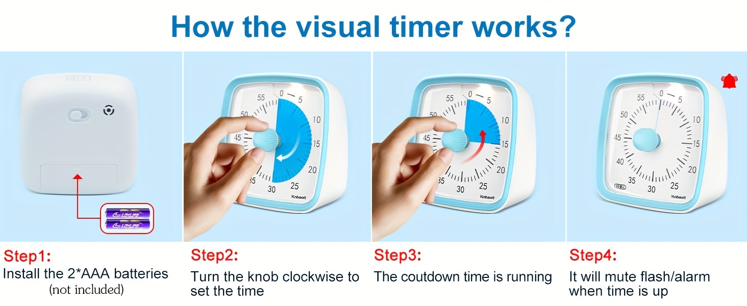 Compte à rebours visuel, gestionnaire de temps Surdimensionné Classroom  Visual Timer pour les enfants et les adultes, Durable Mécanique Cuisine  Timer Horloge Multi-couleur Facultatif