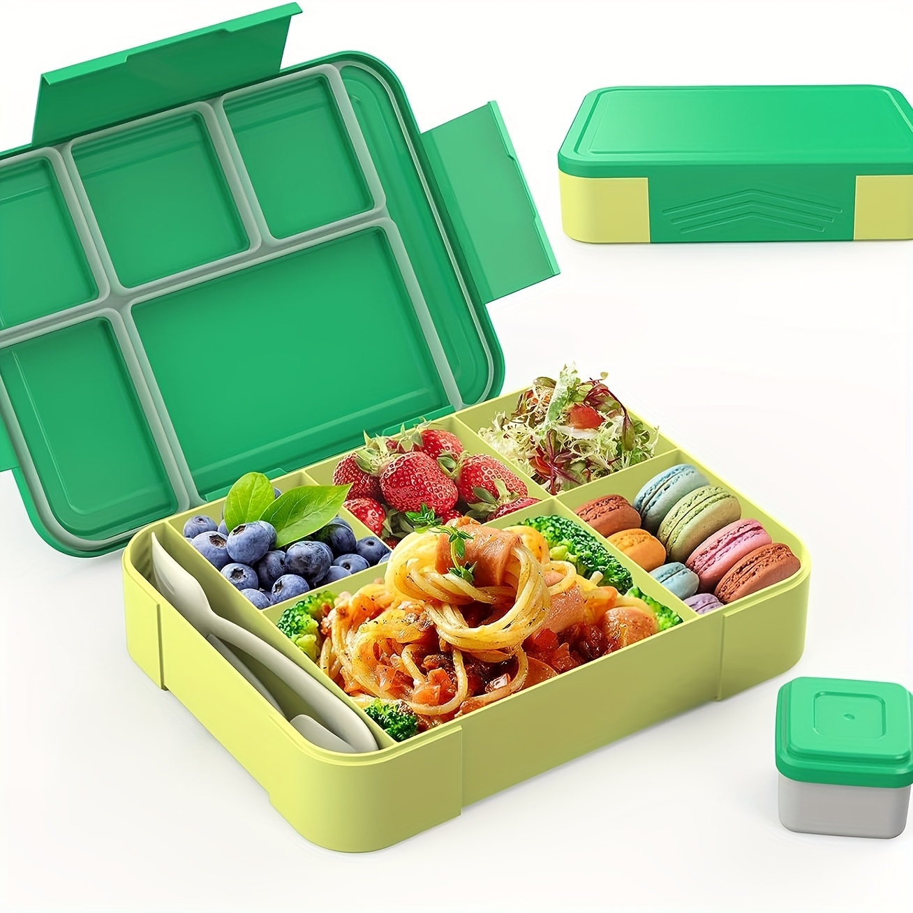 Lunch Box With Cutlery Set And Sauce Cups Microwave Safe - Temu