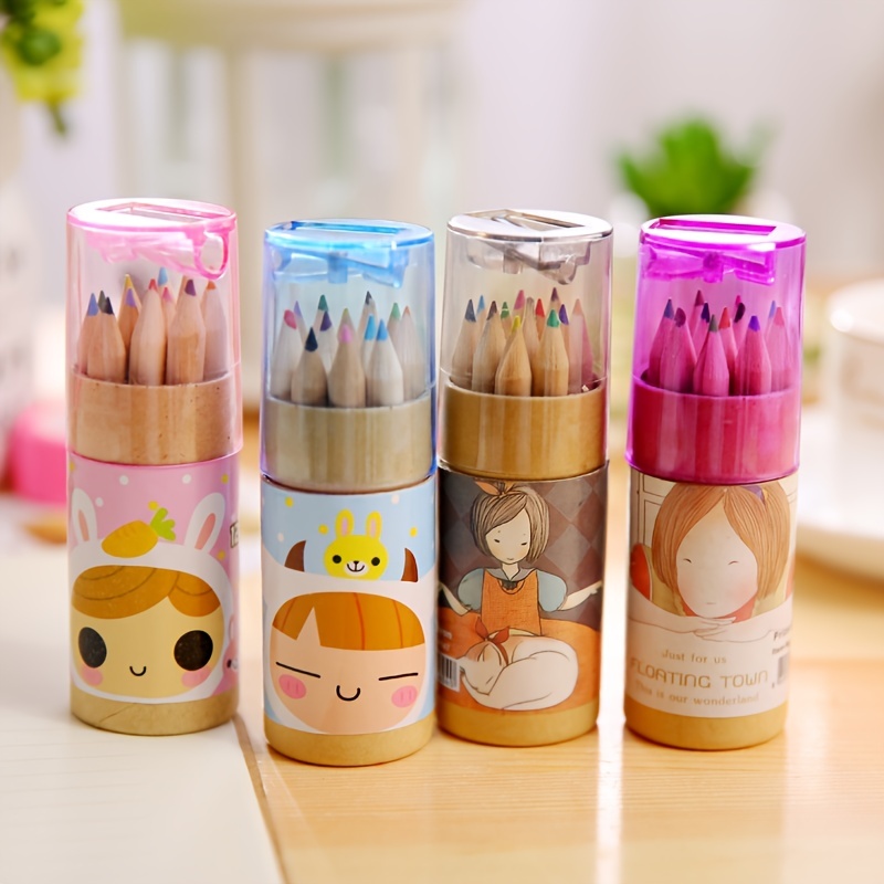 Cartoon Colored Pencils 12 Colors Drawing Pen With Pencil - Temu