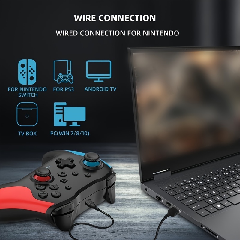 Console Nintendo Switch GENERIQUE Contrôleur de manette sans fil bluetooth  pour pc tablette android box tv avec support - noir