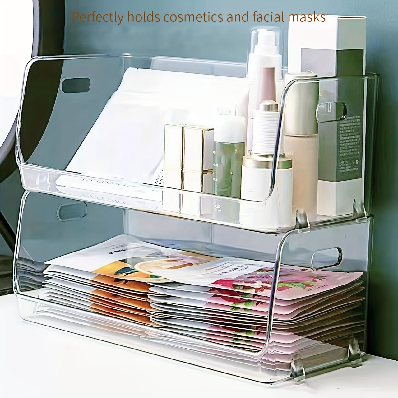 

1pc Multi-functional Transparent Stackable Desktop Shelf For Cosmetics And Skin Care Products - Hollow Handle Design For Easy Use - Perfect For Home And Dormitory Storage, Makeup Organizer