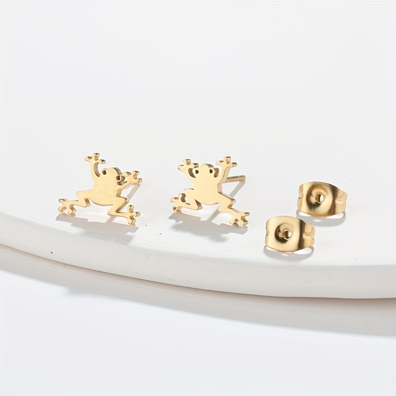 2pcs Men's Stainless Steel Frog Ear Stud Earrings