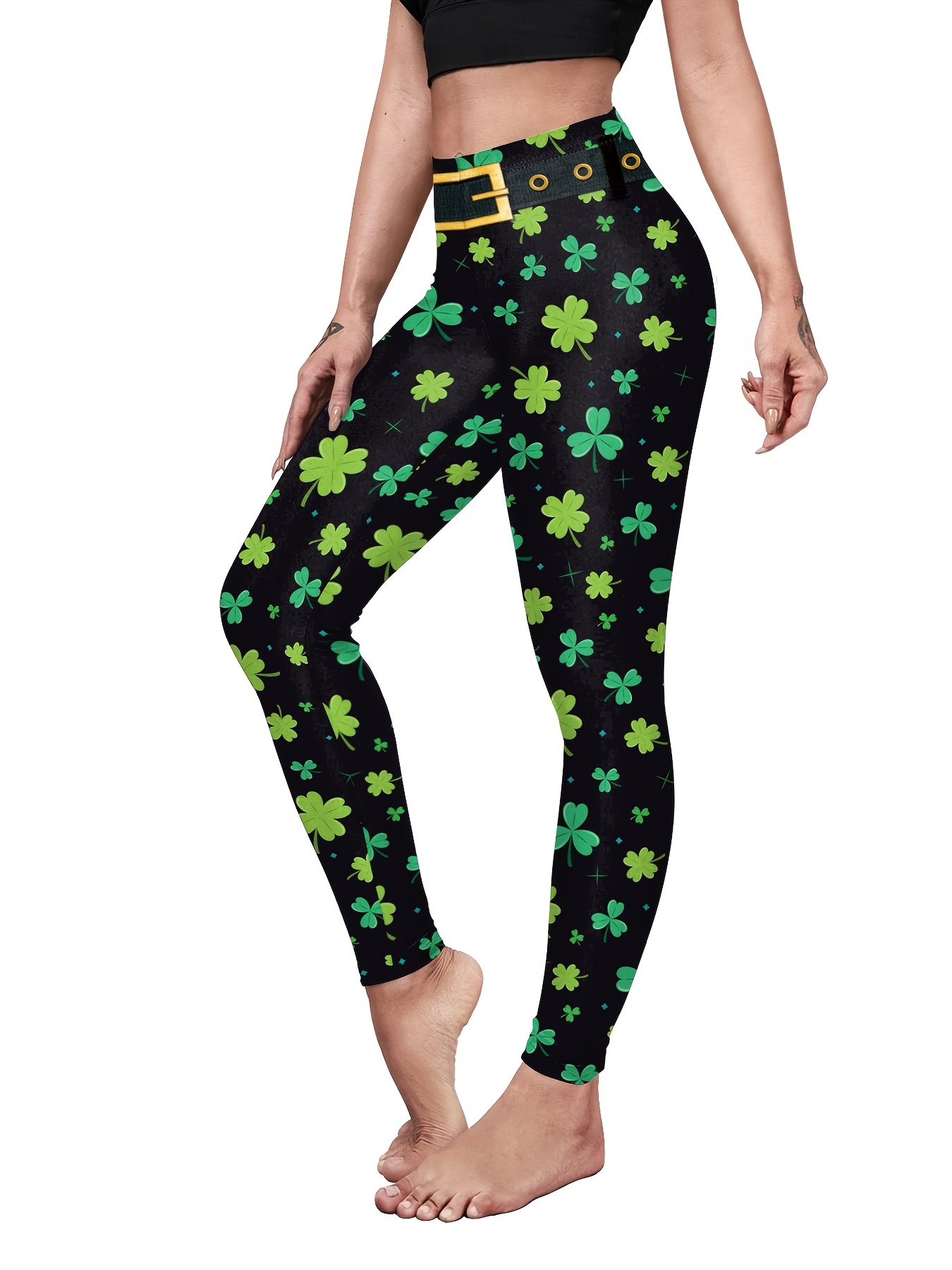 Shamrock Print Leggings, Slim Casual Every Day Leggings, Women's Clothing