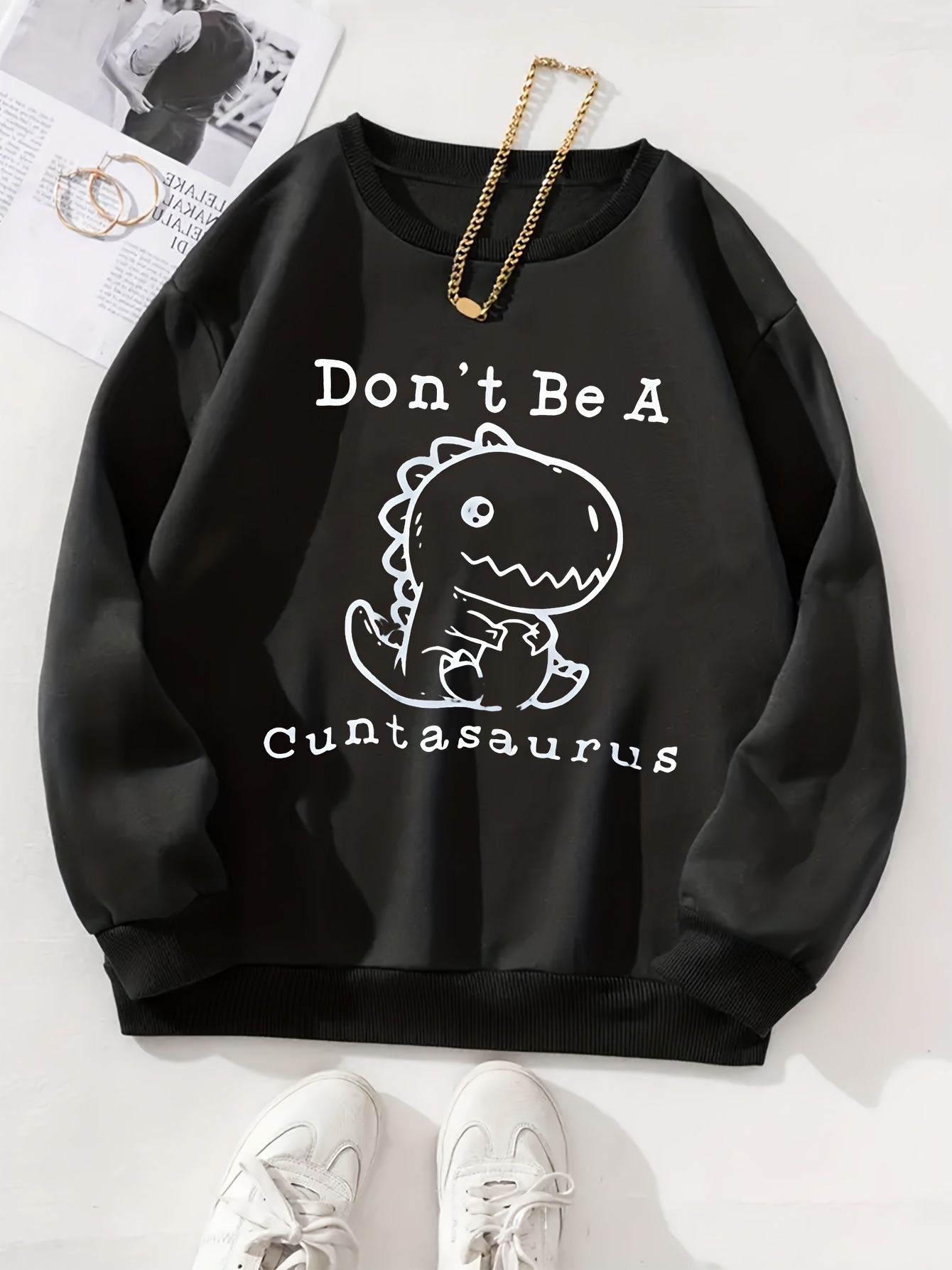 Cute Dinosaur Print Casual Long sleeved Sweatshirt - Temu