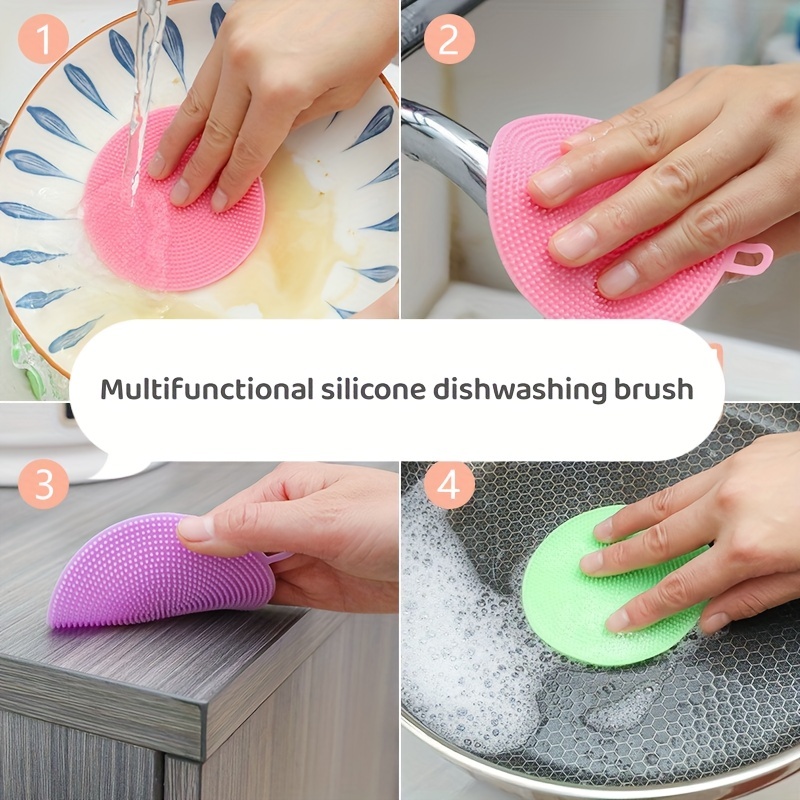 Silicone Dishwashing Brush Sponge Dish Washing Tool Kitchen Scrubber  Multipurpose Food Grade Cleaning Brush Scouring Pad - AliExpress