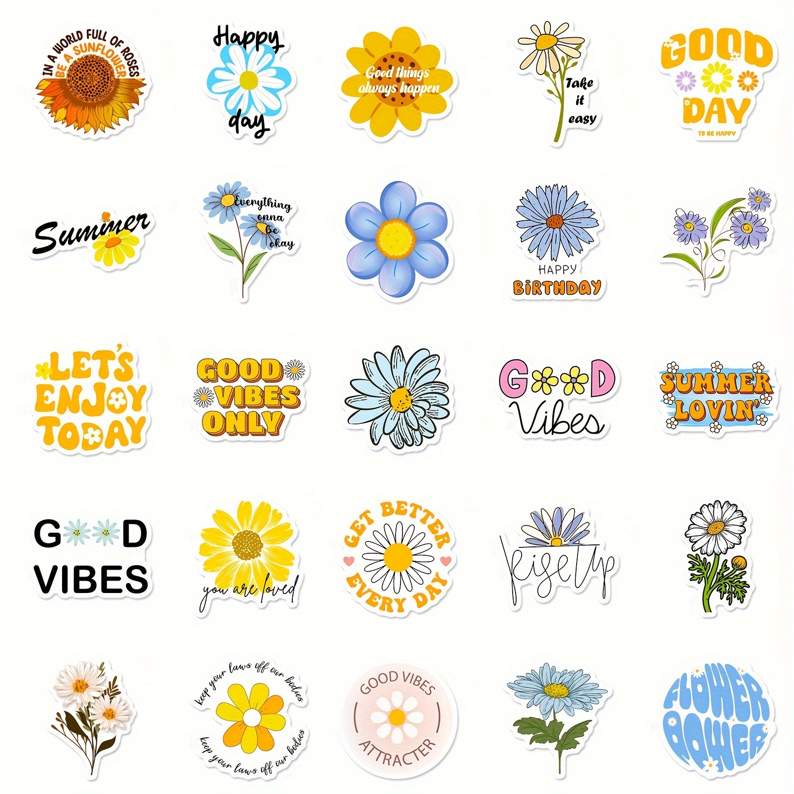 50pcs sunflower inspirational words stickers vinyl waterproof sticker decals for water bottle laptop phone skateboard scrapbooking