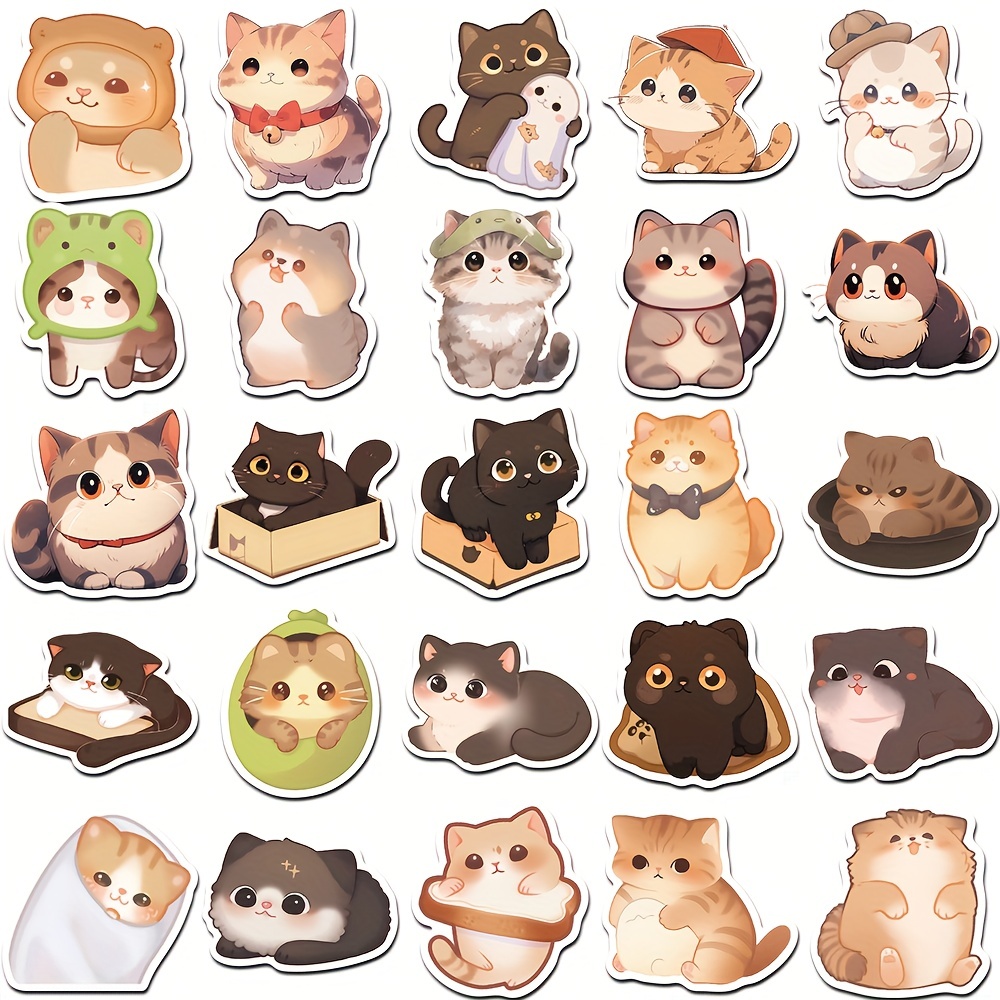 Kawaii Cartoon Cat Sticker, Kawaii Animal Cat Stickers