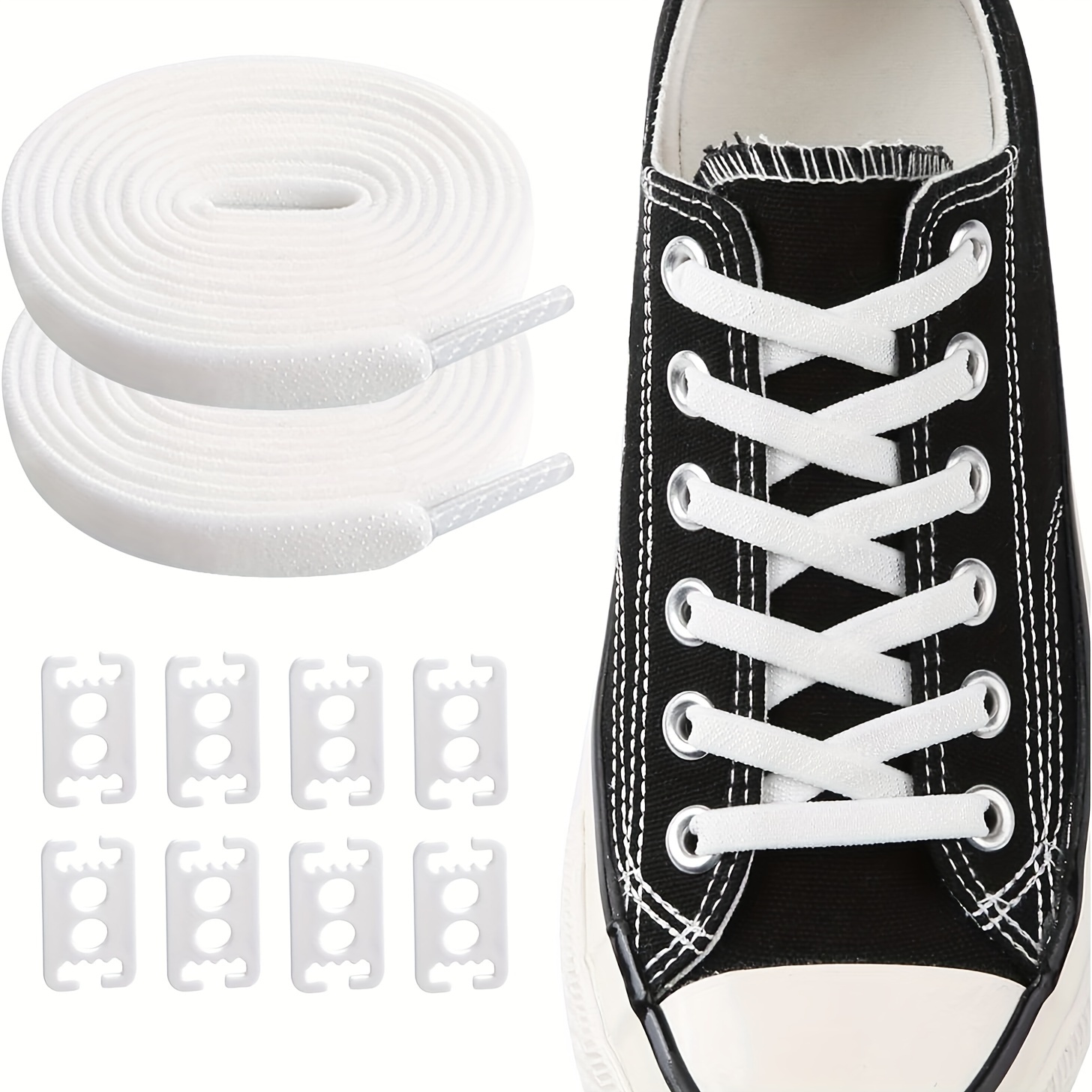 Elastic No Tie Flat Shoe Laces for Sneakers, Stretch Tieless Shoelaces for  Kids