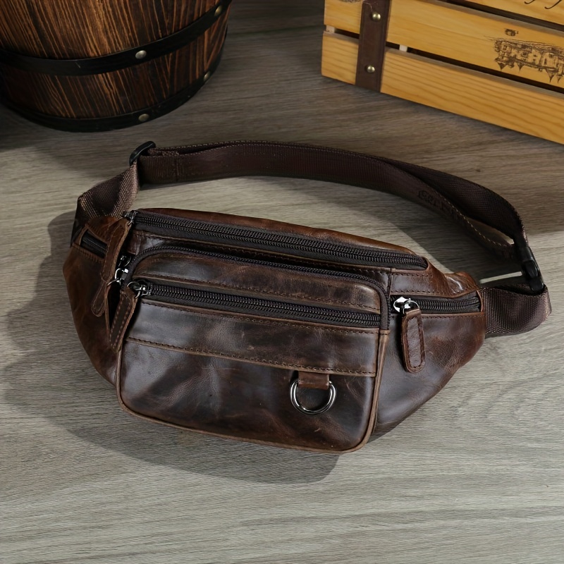  Men's Leather Fanny Pack Waist Bags Vintage Utility Belt Bag  Crossbody Hip Purse Coffee