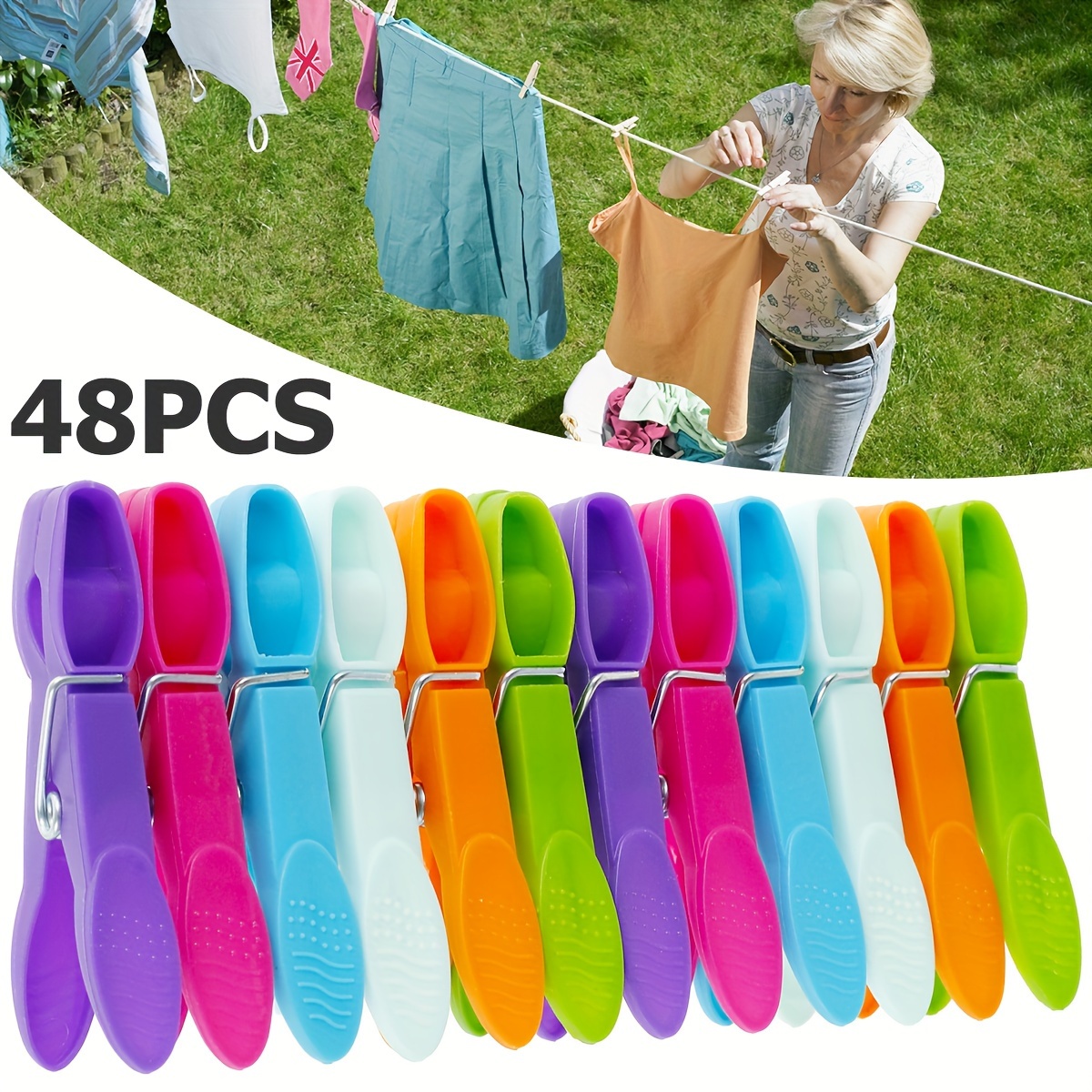 

48pcs Color Clothes Pegs For Washing Line, Strong Grip Washing Pegs, Soft Plastic Clothes Drying Pin Clips, Home Laundry Pegs, Windproof Clothespin