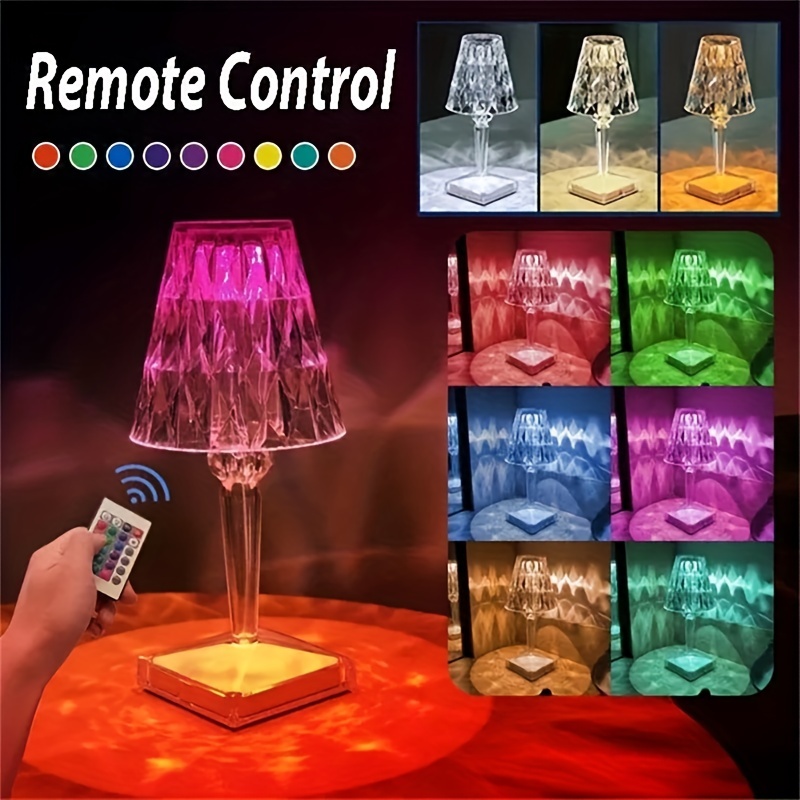  Lámpara de escritorio táctil con luz de cristal, recargable por  USB con 16 cambios de color RGB, luz nocturna regulable con barra de  control remoto, decoración de dormitorio, lámpara de escritorio 