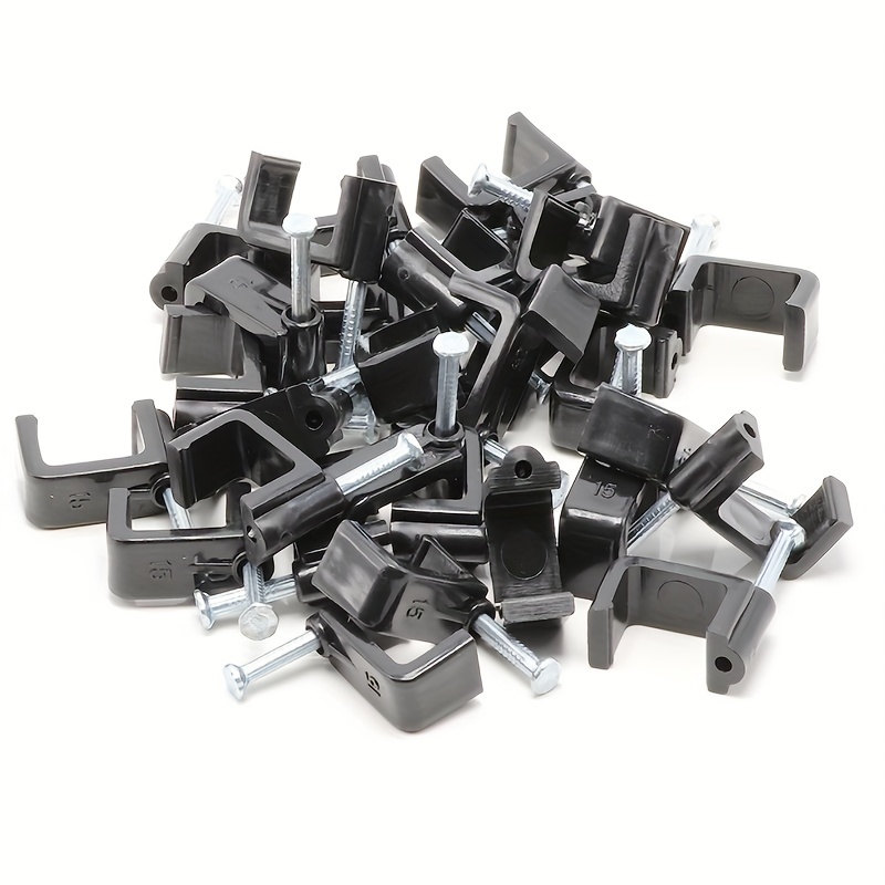 Clips redondos para cables, 100 clips de pared para cable eléctrico de 6  mm, clips de clavos, soporte de tachuelas de acero para organizar cables  eléctricos, cables, línea de TV (negro) 