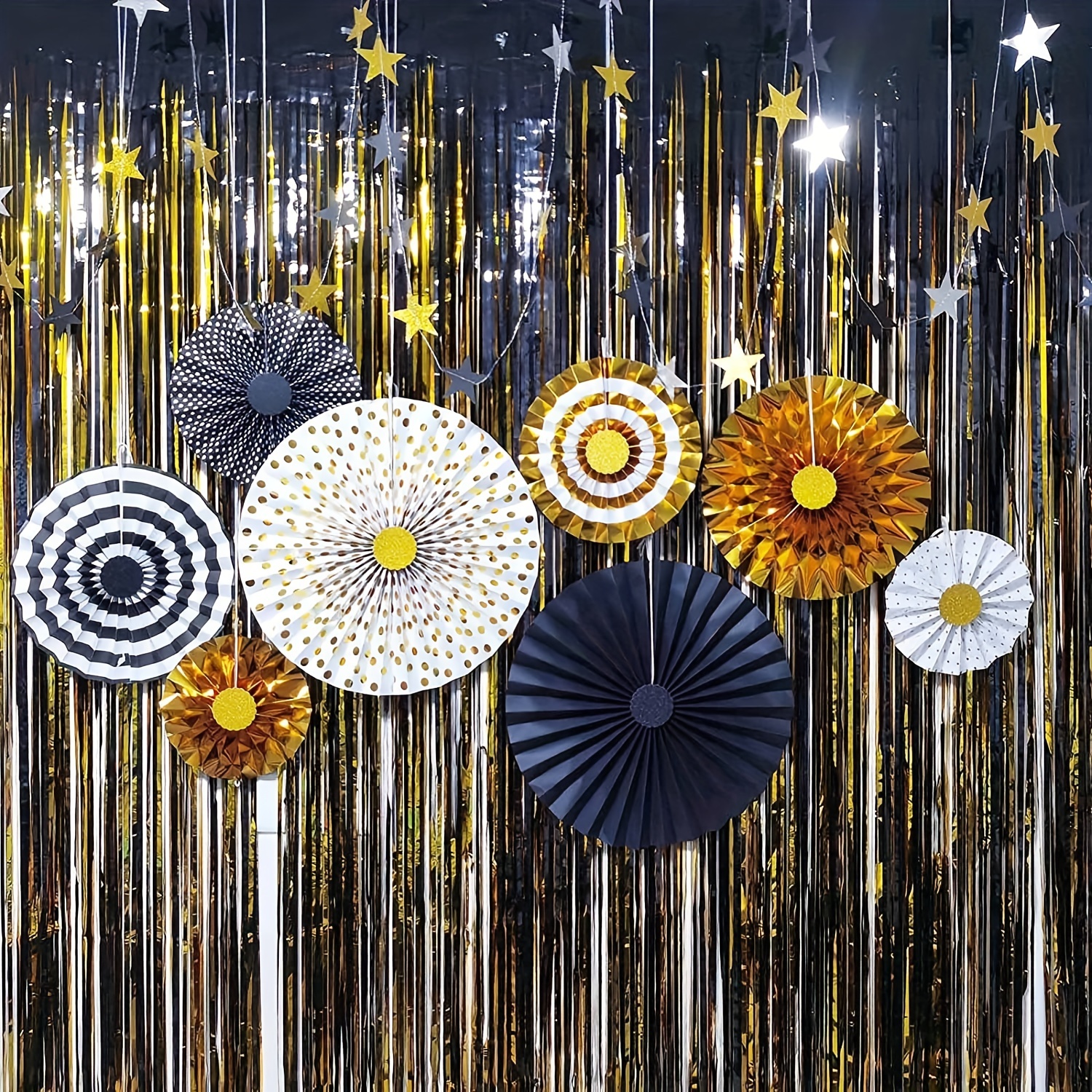 Easy Joy Gold Black Paper Fans Paper Fans Classroom Decoration Hanging Paper Fans Home Party Photo Backdrop Decorations for Halloween Graduation