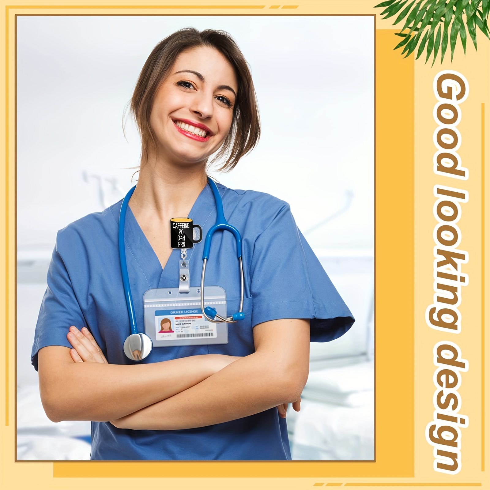 2pcs Caffeine Badge Reel Po Q4h Prn Funny Coffee Badge Reel Retractable For Nurses Doctor With Swivel Clip Name Nurse ID Badge Holder Reel