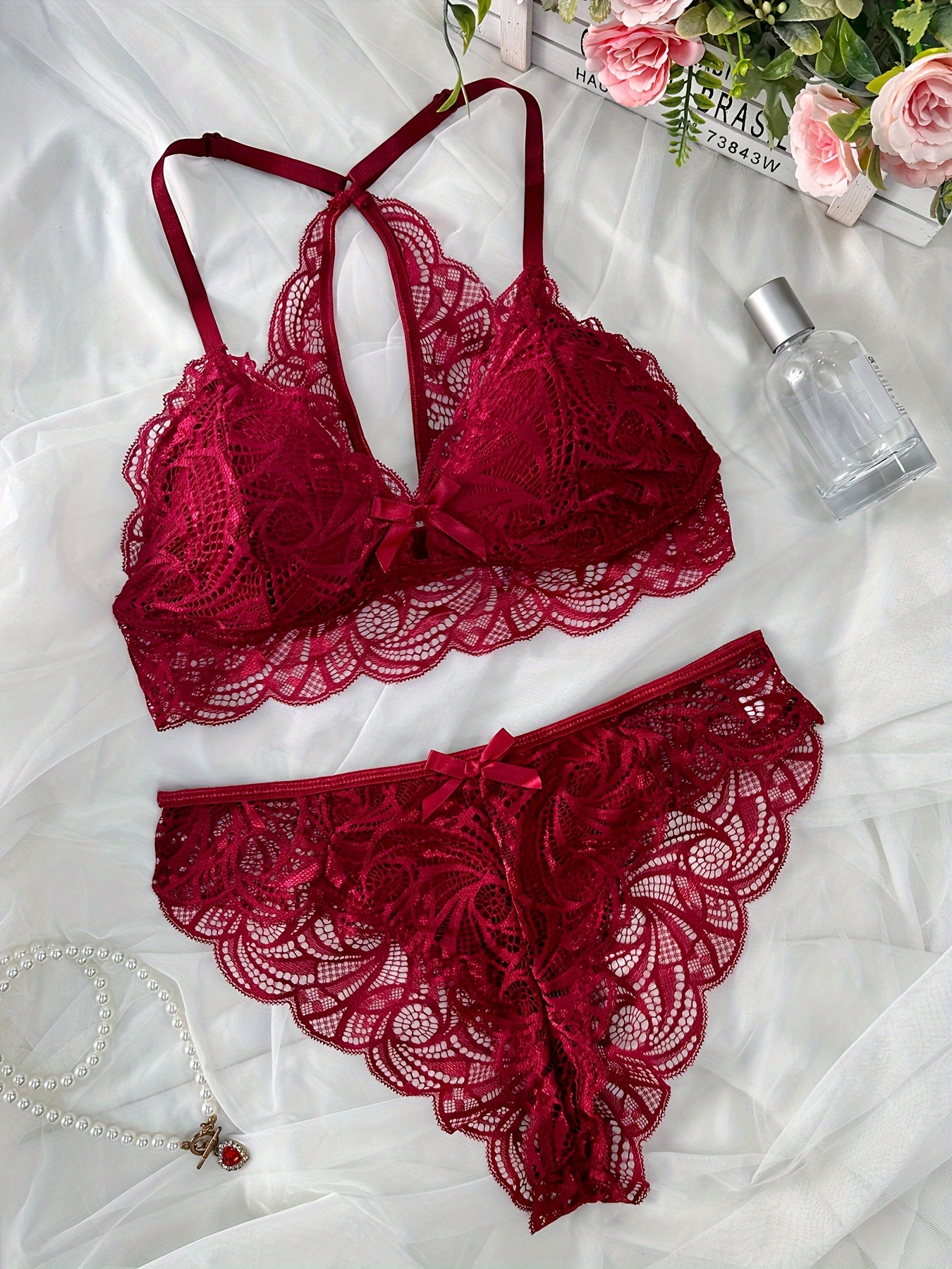 solid lace bra panties cut bra panty lingerie set women s Temu United Kingdom