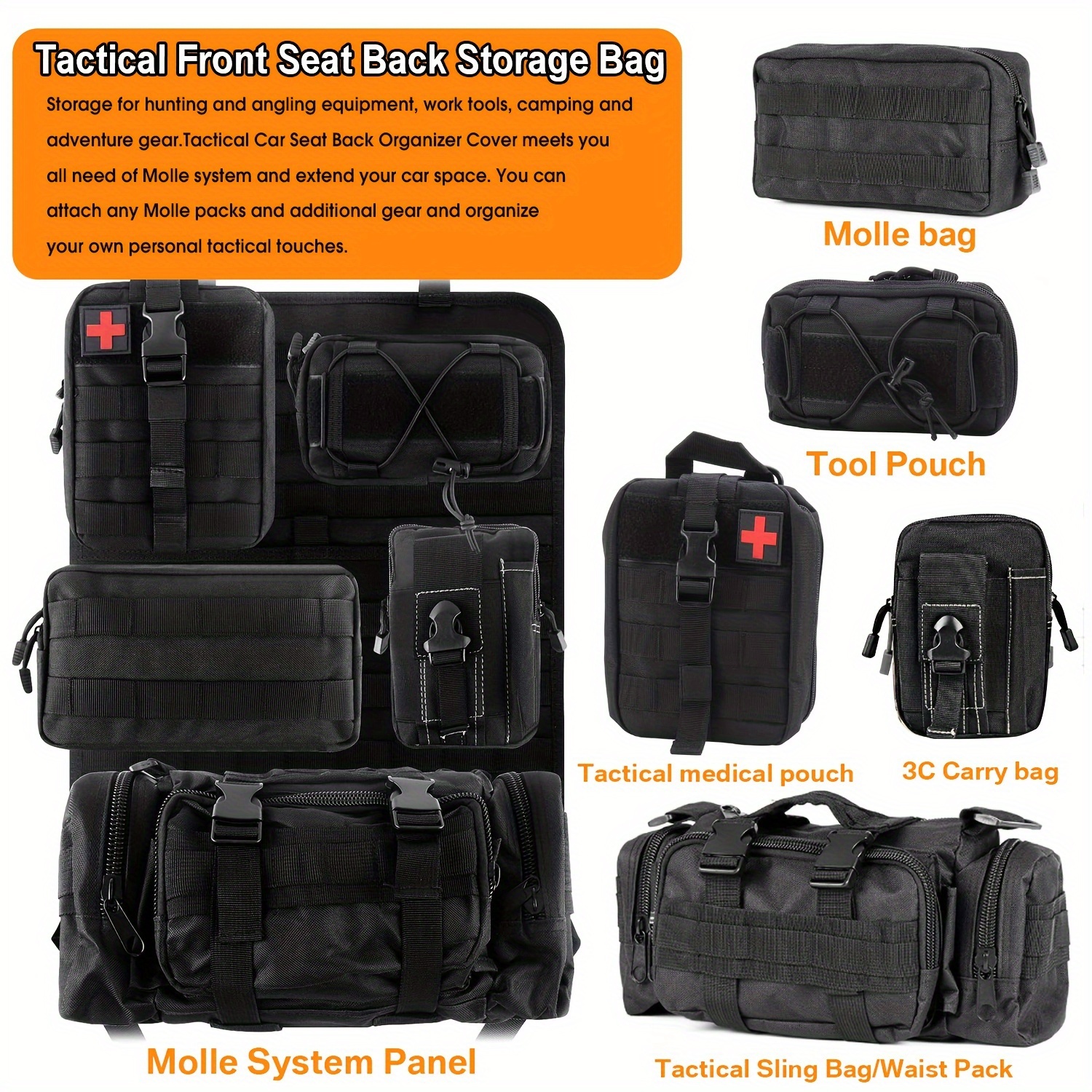 Car Seat Back Organizer Tactical Molle Storage Bag Pocket Holder