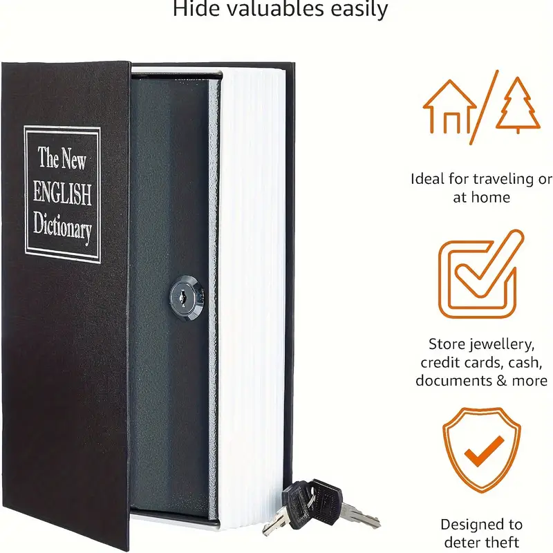 libro seguro portátil - inglés - estuche para dinero de conversión de estilo, dispositivo de seguridad de acero , con 2 llaves - ideal para almacenar , monedas, joyas y documentos 4