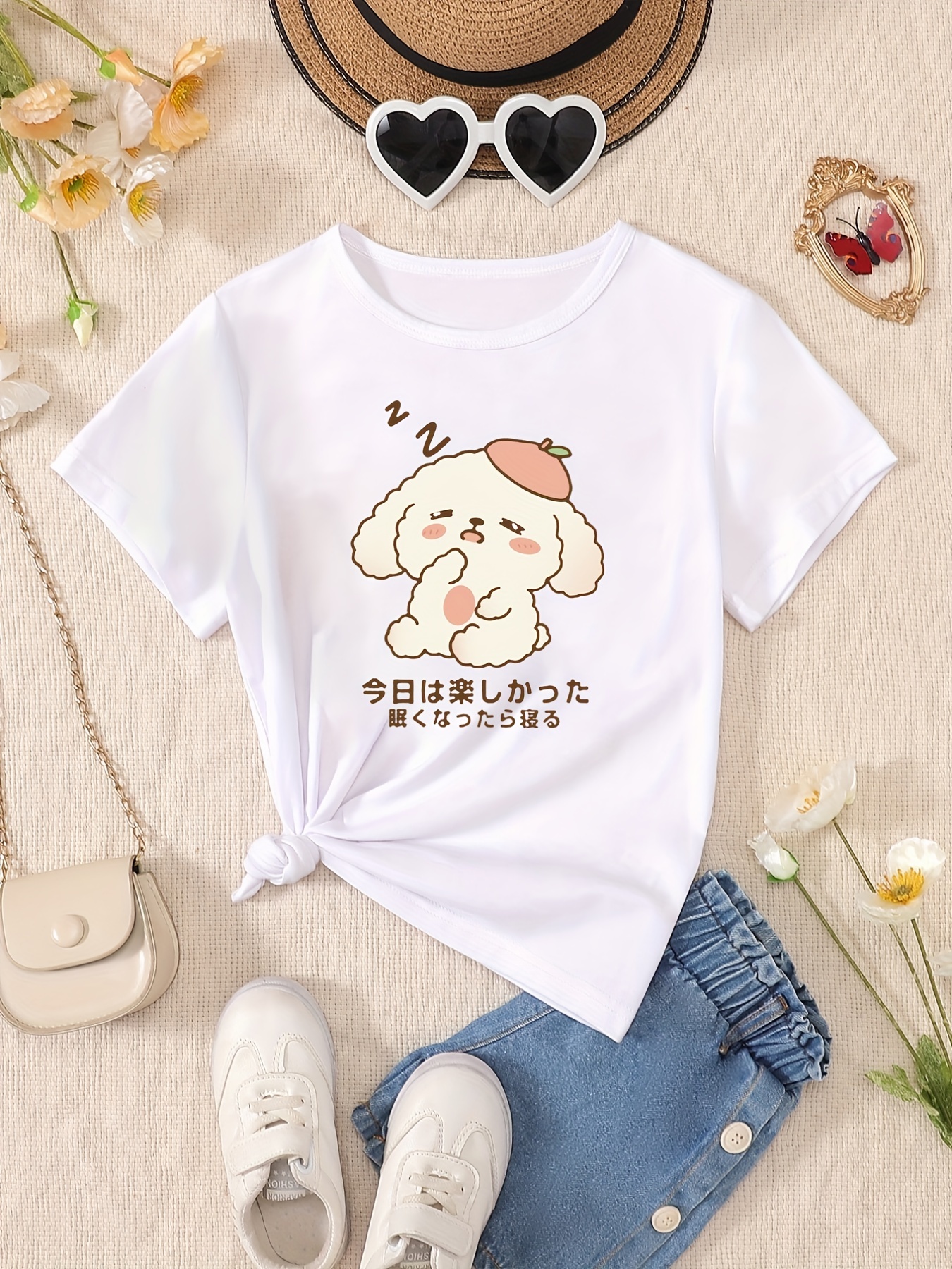 Girls' Trend Bear Graphic Short Sleeve T shirt Casual Cargo - Temu Canada