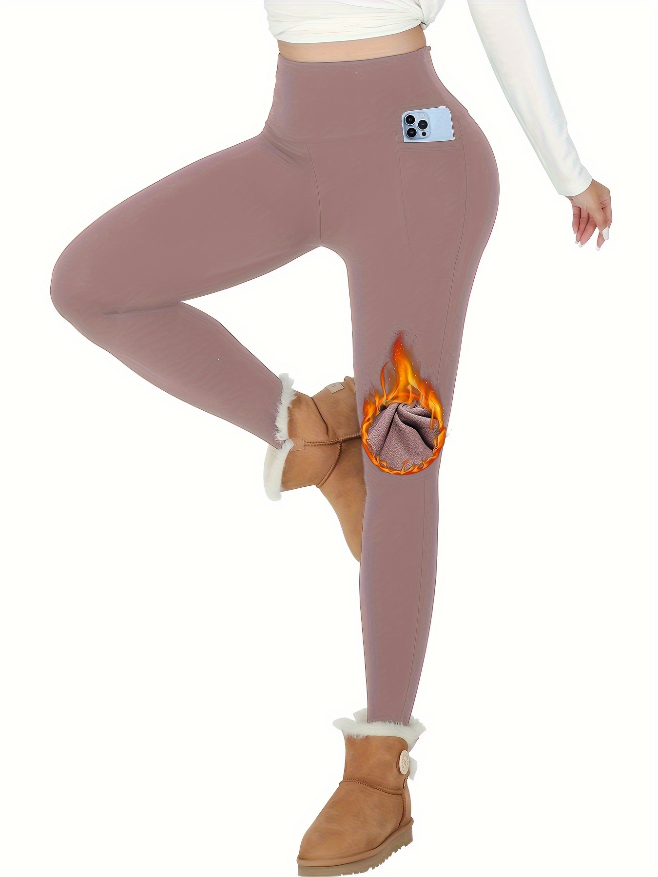 Women's Thermal Plush Lined High Waist Yoga Leggings Pocket - Temu