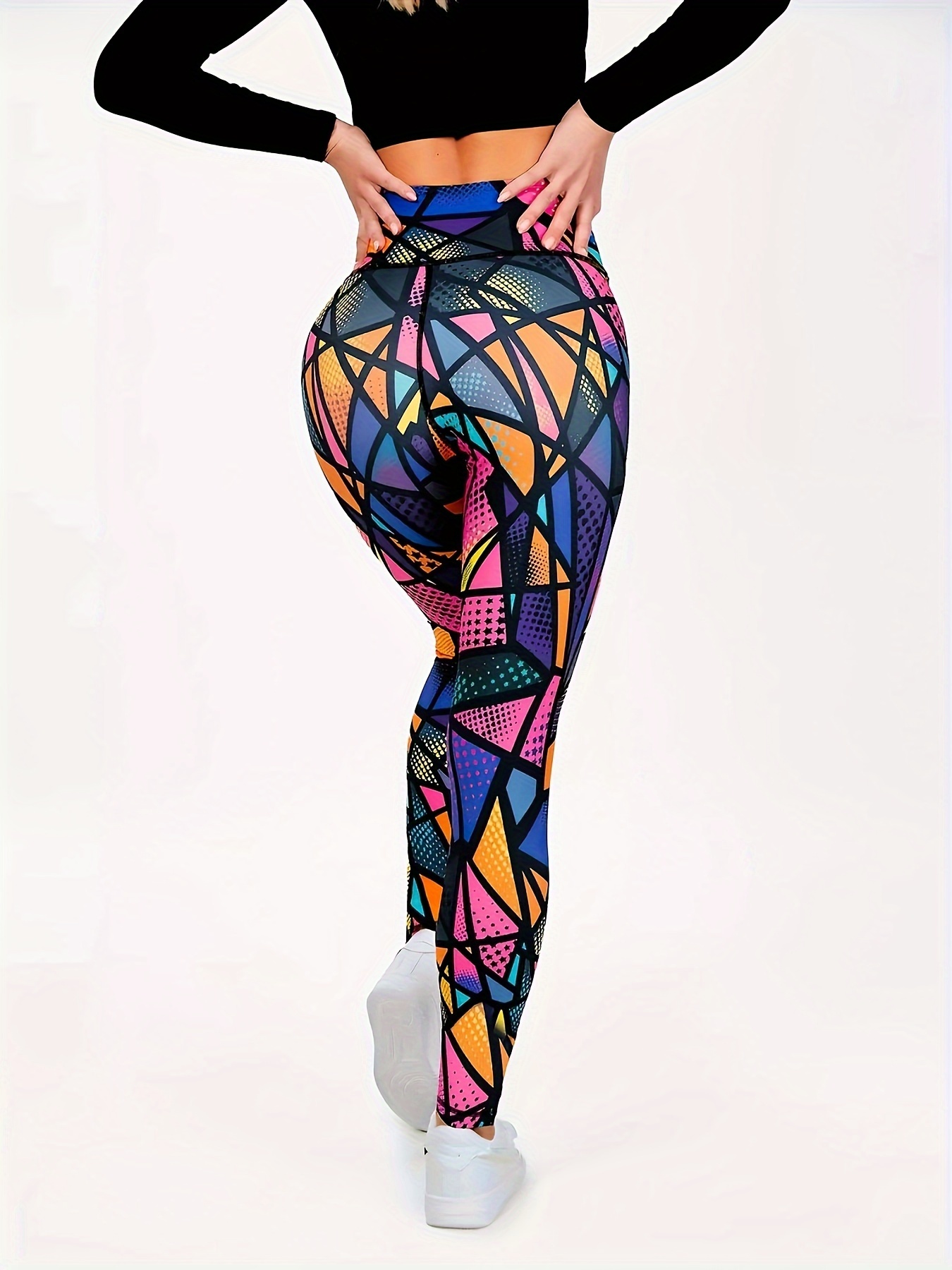 Colorful Geometric Pattern Printed Yoga Sports Leggings - Temu