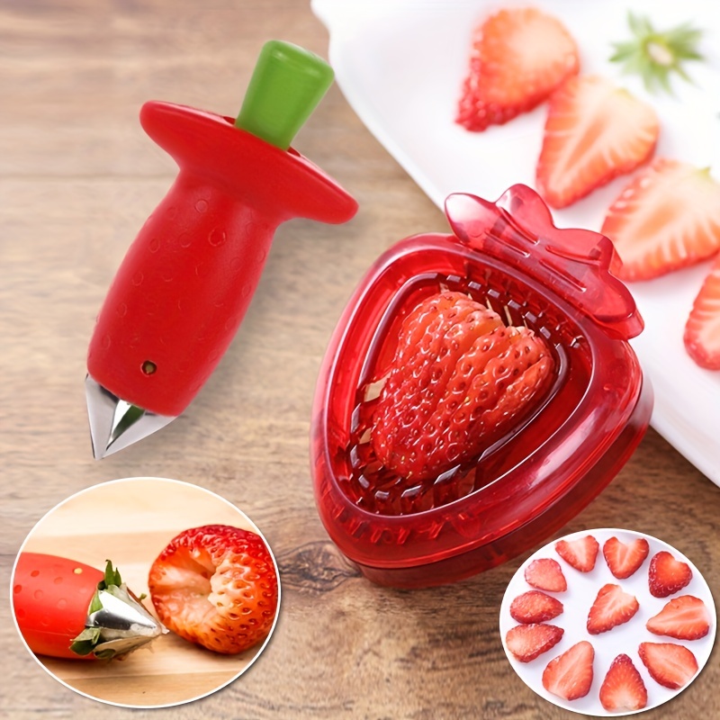 Strawberry Slicer Corer Strawberries Huller Leaf Stem Remover Fruits  Cleaning and Cutting Gadget Kitchen Aliquot Cutter Tools
