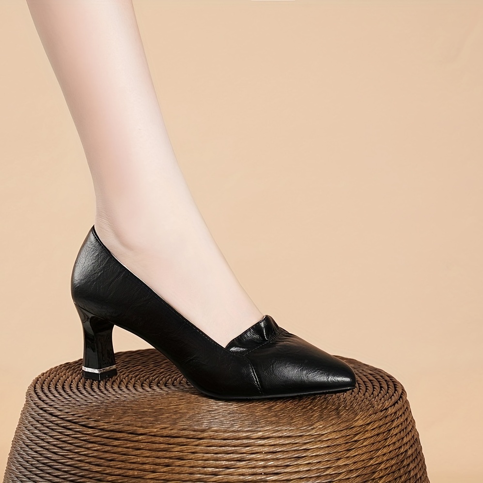 Tacones Gruesos Negros Para Mujer, Elegantes Zapatos De Trabajo Con Punta  En Punta, Tacones De Vestir A La Moda
