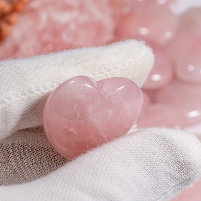 10 Pcs Heart Rose Quartz Crystals, Natural Polished Rose Quartz Stone, Heart Love Carved Healing Crystal Stone Worry Stone