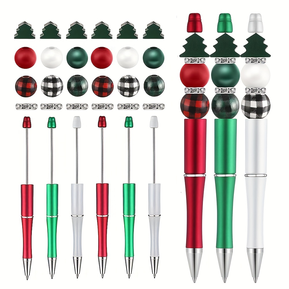  Qilery 48 Pcs Christmas Beadable Pens Bulk Red Green White  Plastic Bead Pens with 240 Assorted Wooden Beads Crystal Beads DIY Pen  Making Kit Black Ink Ballpoint Pens with Buffalo