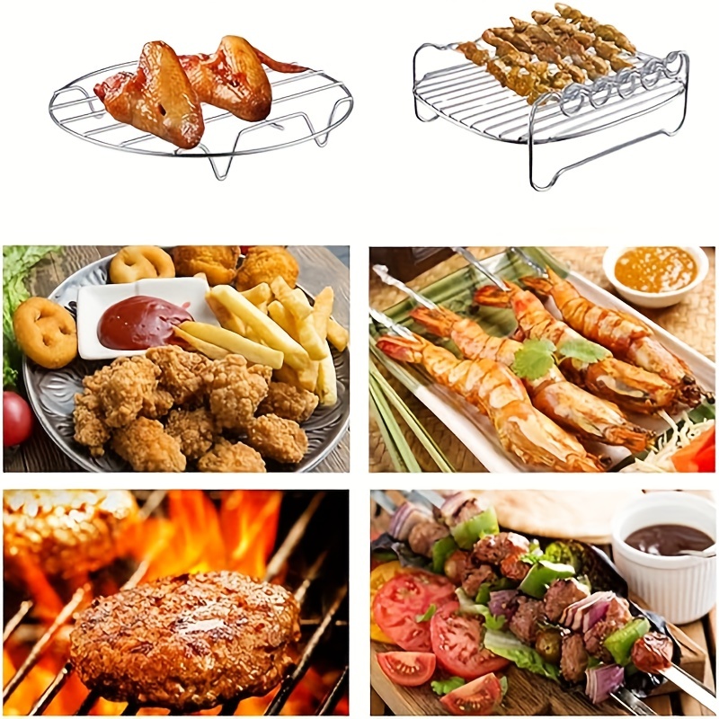  Air Fryer Accessories Skewer Rack Compatible with Ninja, Power  XL, Gourmia, Gowise, Chefman, Instant, Toasters, Stainless Steel Airfryer  Accessory for Square Baskets, Cool Kitchen Gadget by INFRAOVENS : Home &  Kitchen