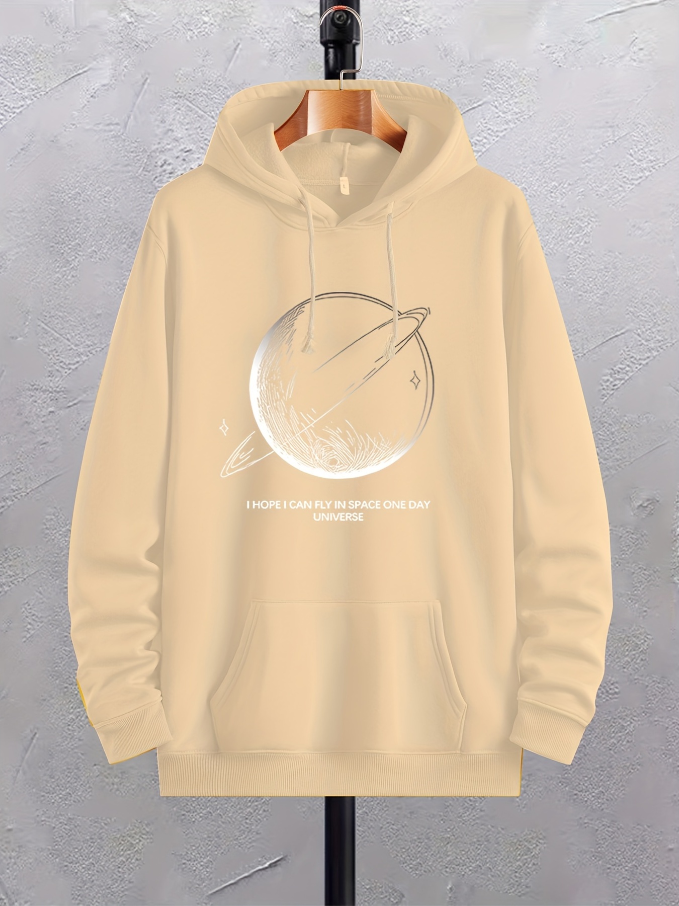Planet Print, Hoodies For Men, Graphic Sweatshirt With Kangaroo Pocket,  Comfy Trendy Hooded Pullover, Mens Clothing For Fall Winter