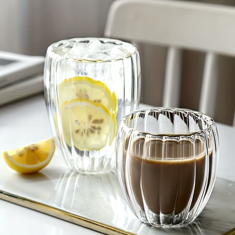 350ml Stripe Double Wall Glass Heat Resistant Glasses Water Cup Breakfast  Oatmeal Milk Coffee Cup Hisky Espresso Mug