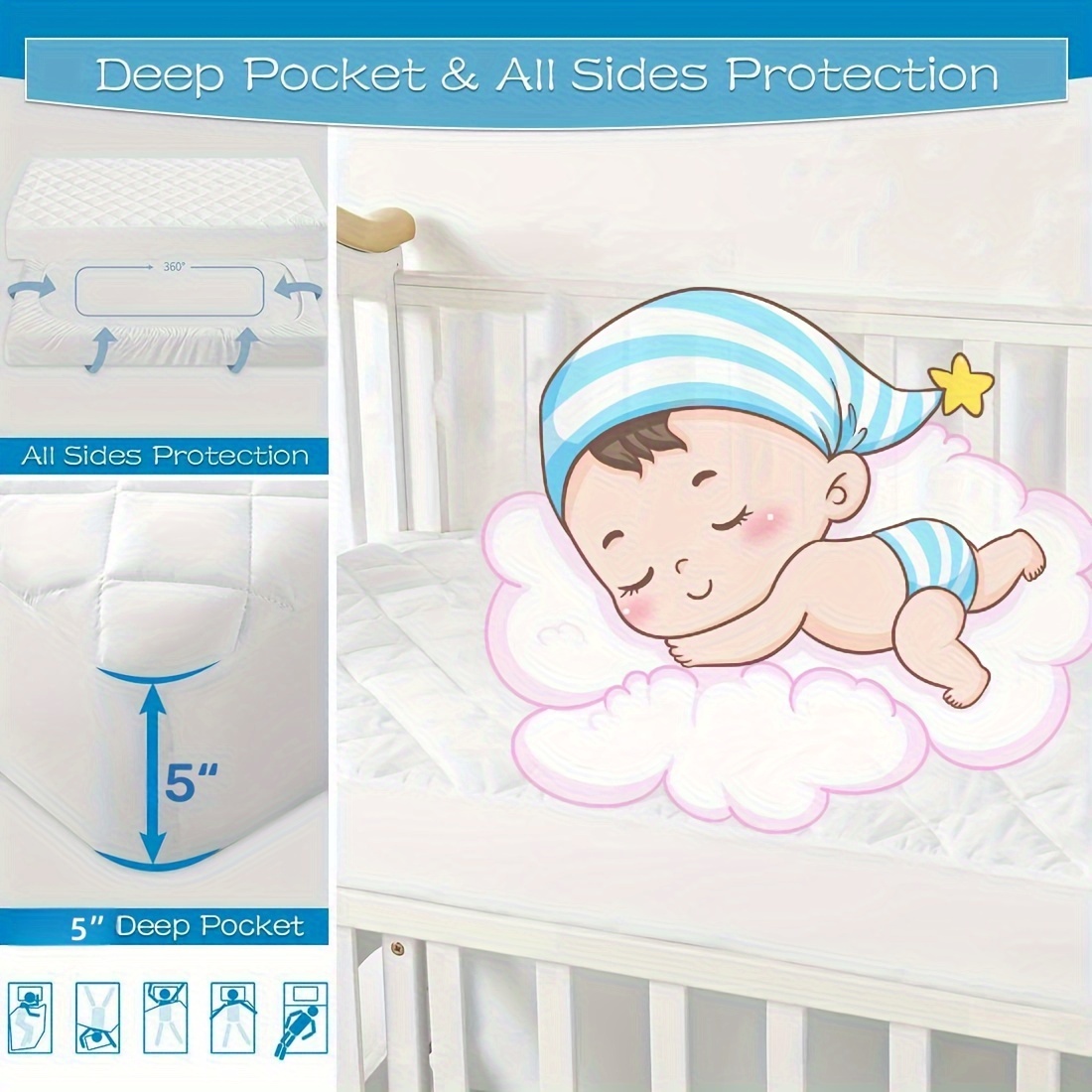 Waterproof Crib Mattress Protector Pad, Bamboo Quilted Crib Mattress Pad  Cover, Ultra Soft Breathable Bamboo Terry Surface And Premium Waterproof  Layer, Skin Friendly, Washer & Dryer Friendly - Temu