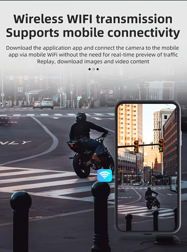 Motorcycle Dash Cam, WiFi connection, real-time preview